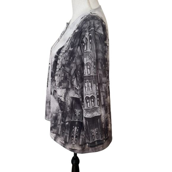 Weekend By Chicos Gray Tone Paris Quarter Sleeve Bling Hi Low Blouse Plus Size 3 - Picture 4 of 9